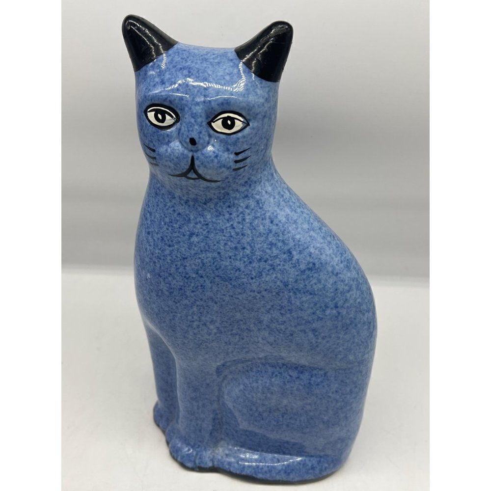 Vintage Ceramic Spongeware Calico Blue Speckled Cat